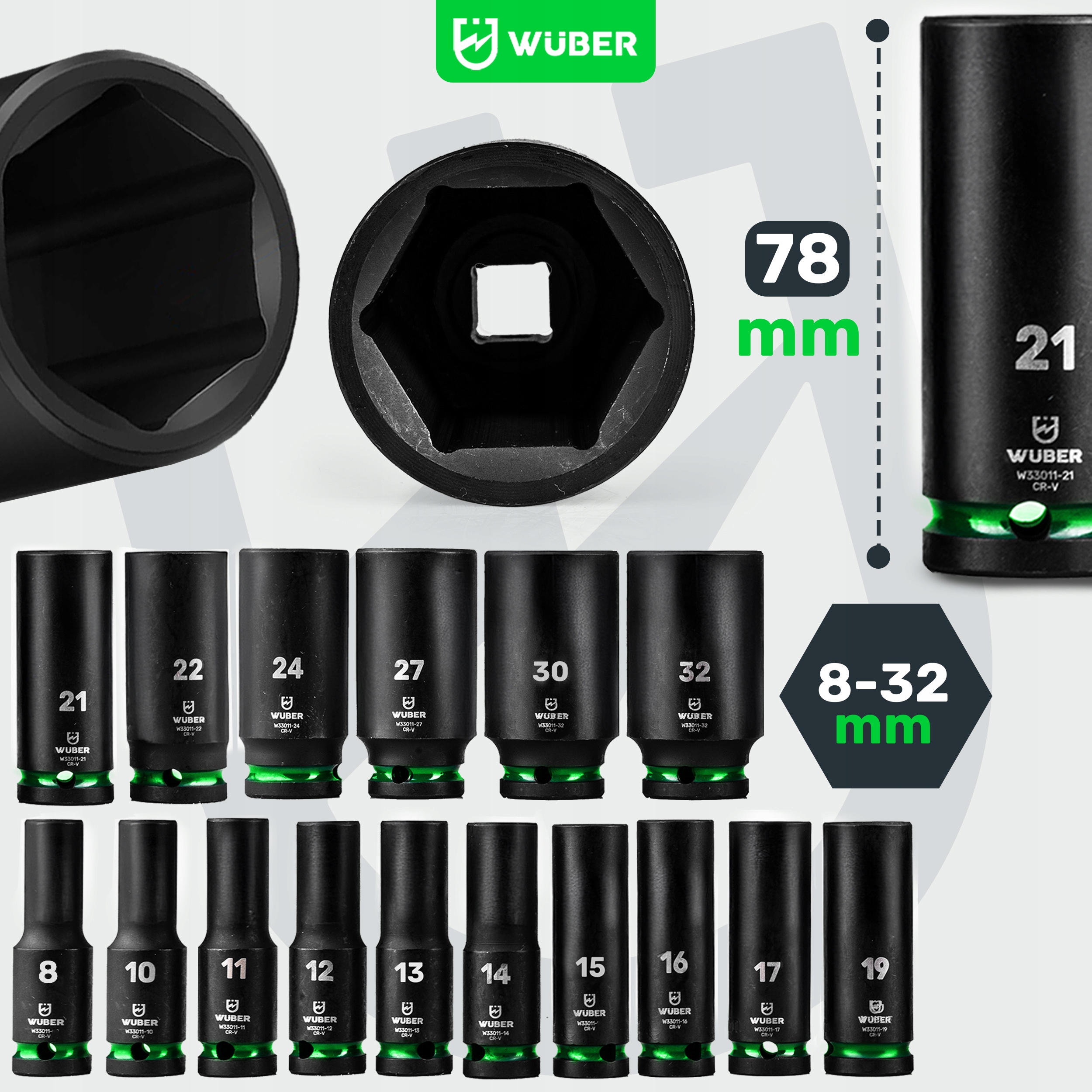 Schlagschrauber-Steckschlüsselsatz, 16-teilig, 1/2