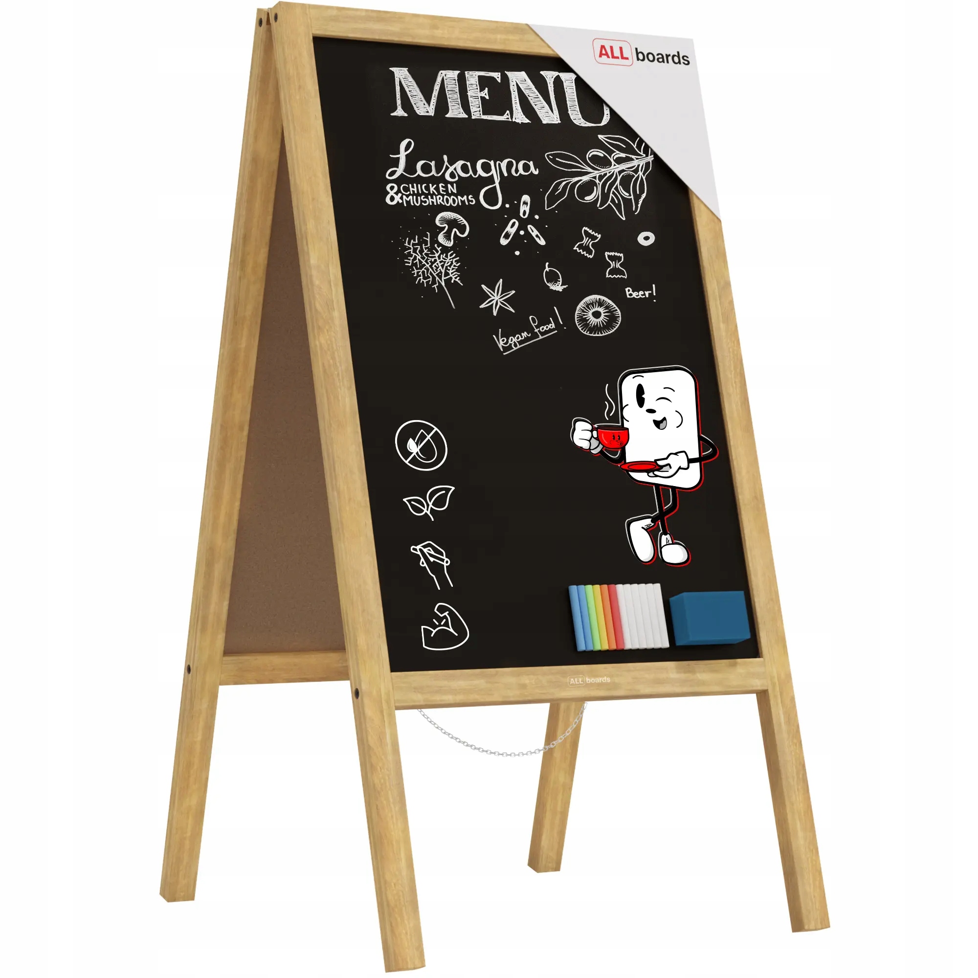 Potykacz kredowy reklamowy rama naturalna 118x61cm stojak