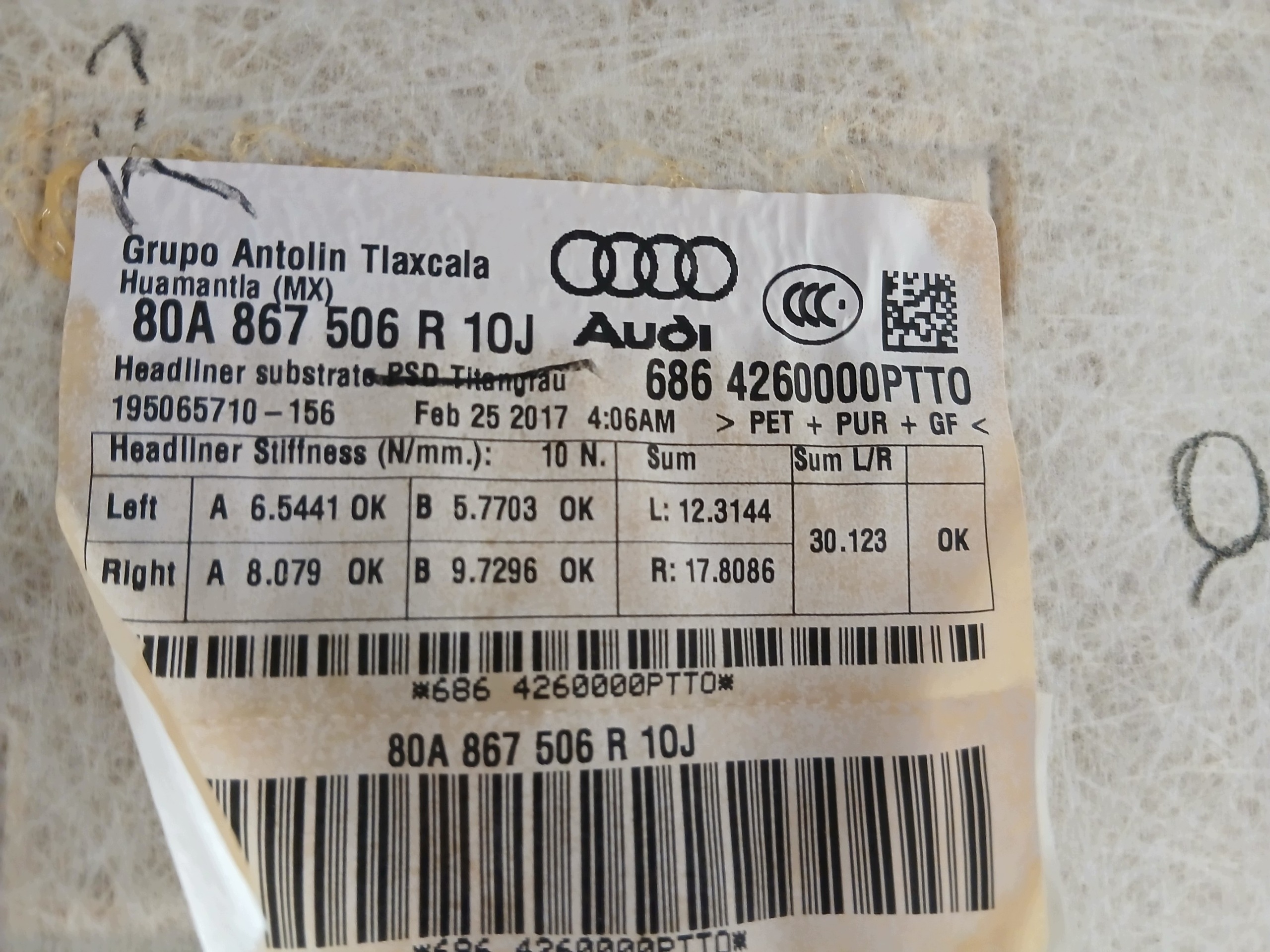 AUDI Q5 80A tapacír strechy 80A867506R