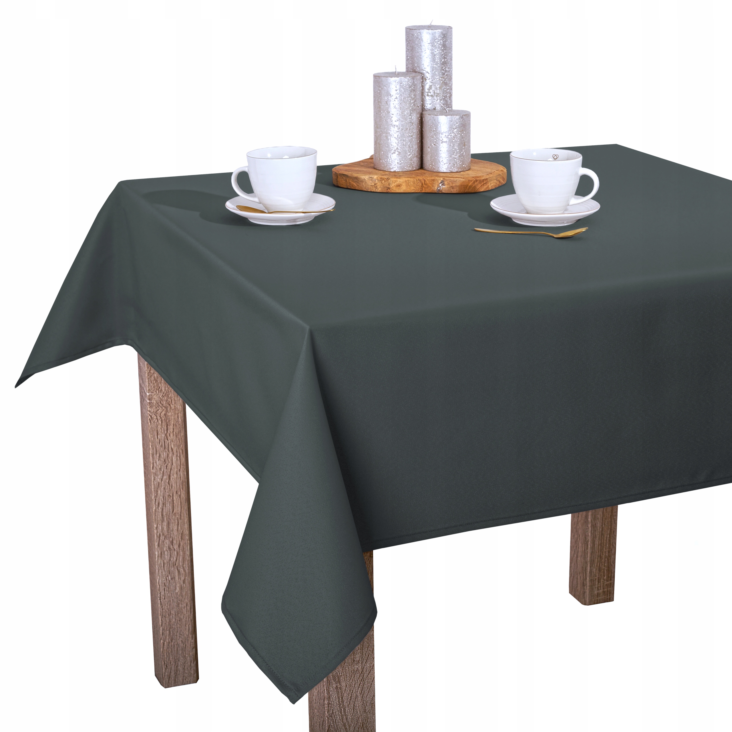 Hladký grafitový ubrus odolný proti skvrnám, obšitý O1 Laura 150x200 cm