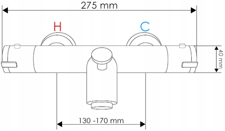 BATERIA DO WANNY TERMOSTATYCZNA PRYSZNICOWA Z WYLEWKĄ WANNOWĄ 2 FUNKCYJNA Kolor chrom