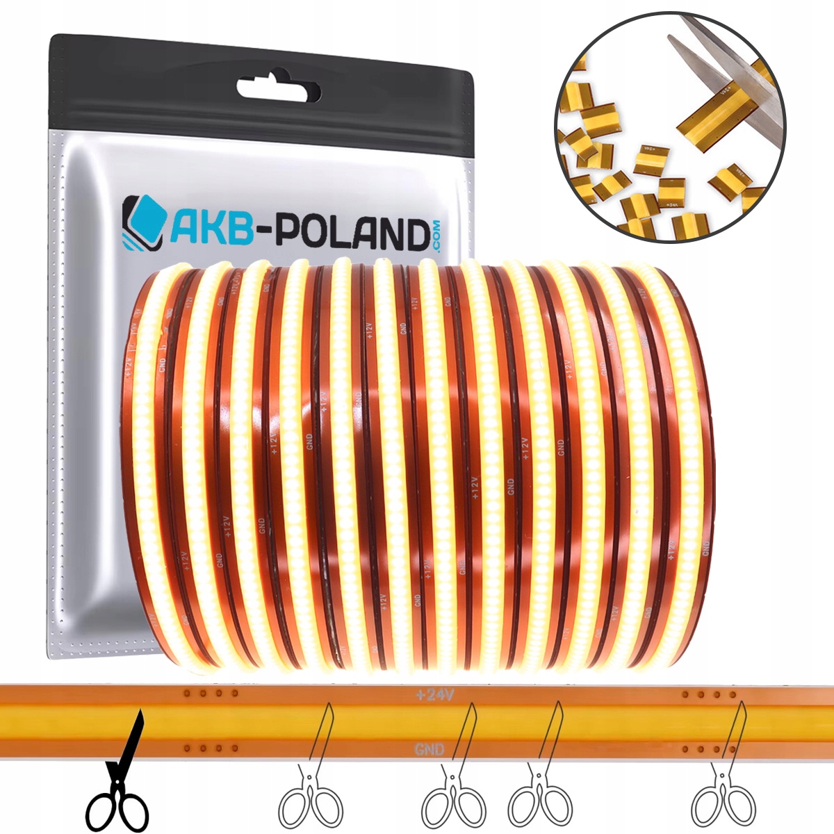 Led pásek Cob 12V Neon 528 5M Rolka Bílá Teplá Free Cut Libovolné Řezání