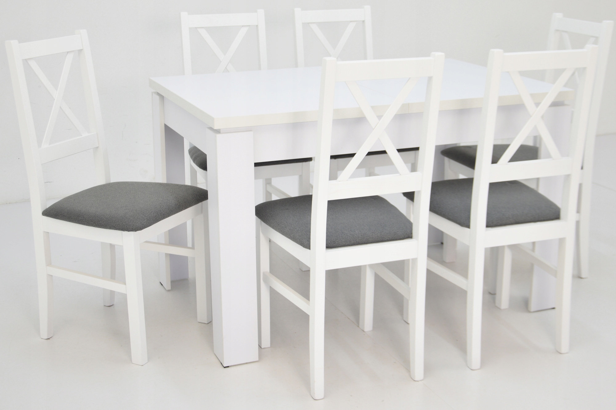 SOLIDNY Stół ROZKŁADANY 80x120 i 6 BIAŁYCH krzeseł Szerokość stołu 80 cm