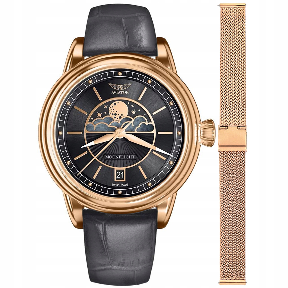 Dámské hodinky Aviator V.1.33.2.253.4GM-SET růžové zlato