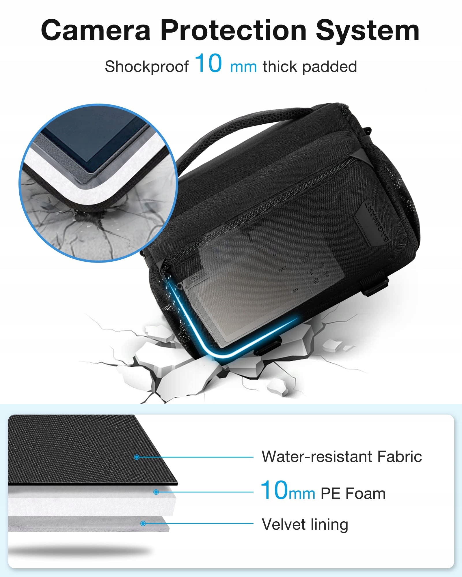 BAGSMART Torba Na Aparat DSLR Wodoodporna Z Pokrowcem Na Deszcz Czarna — miniatura 2