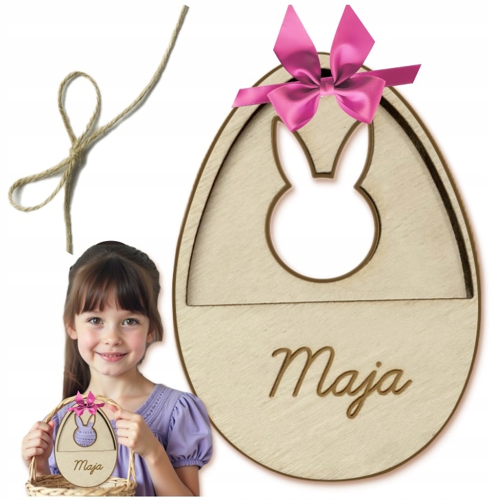 Velikonoční Přívěsek S Jménem Dítěte, Dřevěný Zajíček Do Košíku