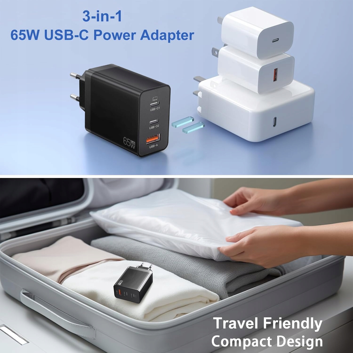 nongxiang Ładowarka USB C 65W 3 Porty Szybkie Ładowanie do Laptopów — miniatura 6
