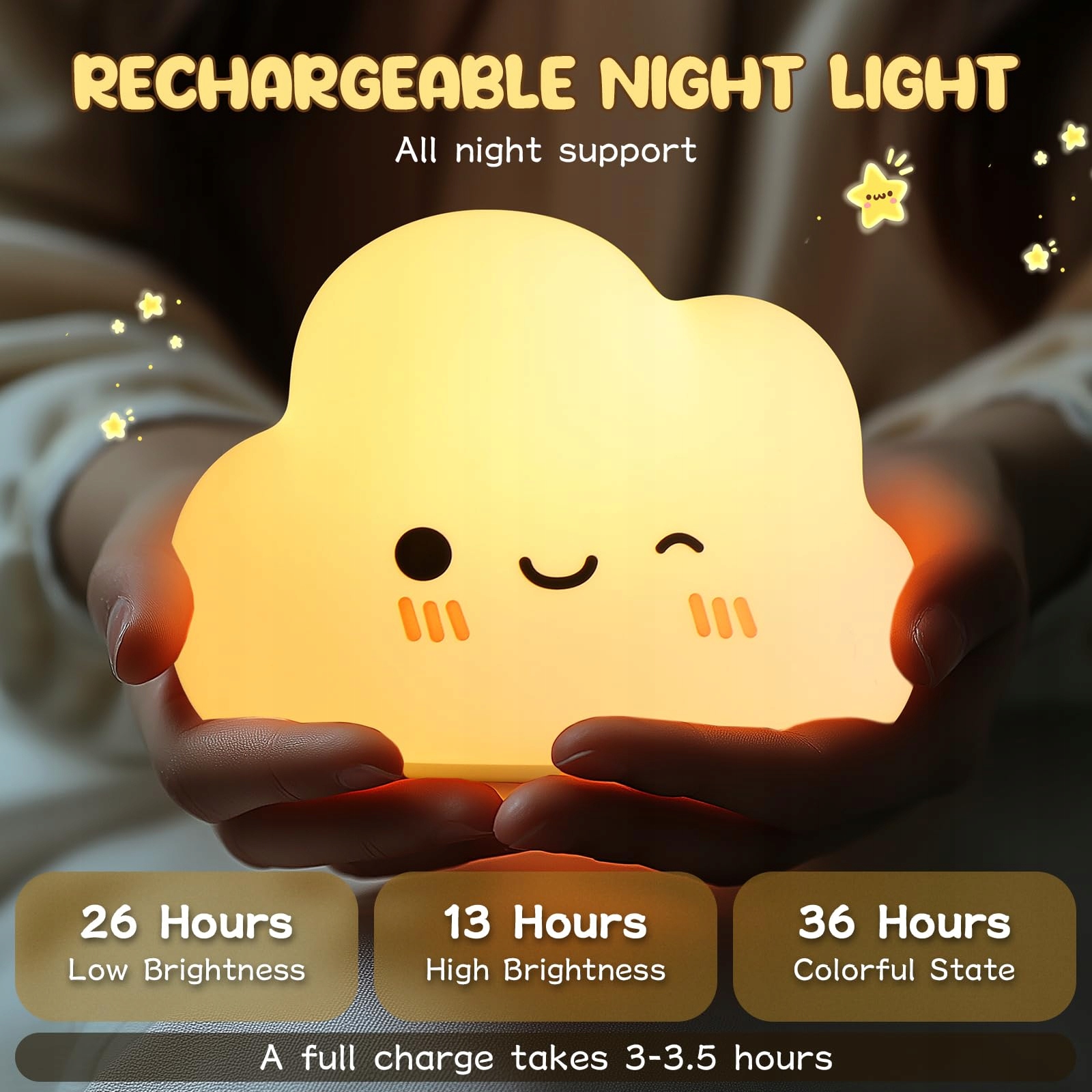 DIBONIUR Lampka Nocna Dla Dzieci Silikonowa Kawaii 7 Kolorów Dotykowa — miniatura 5
