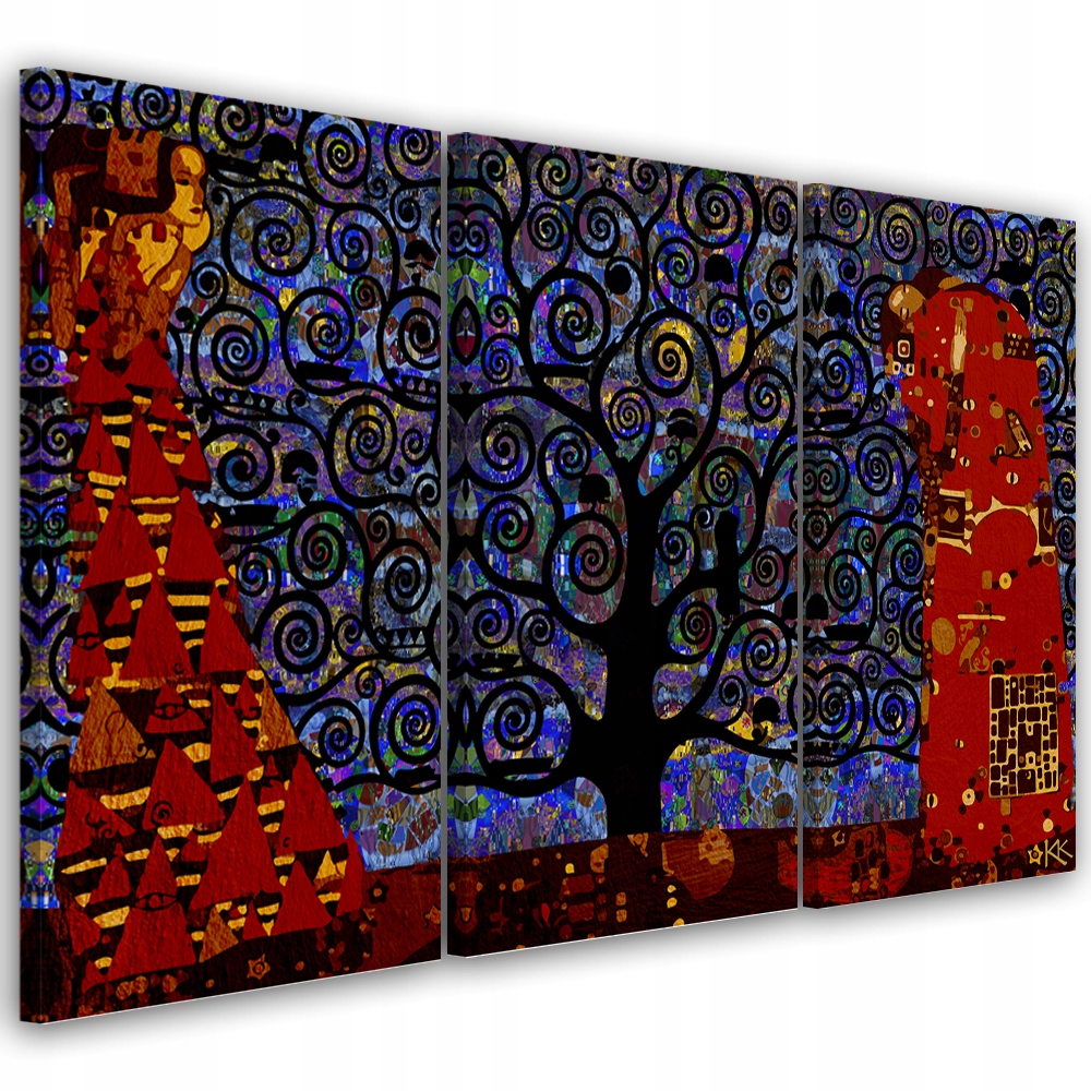Triptychový obraz na plátne, Modrý strom života, abstrakcia 90x60