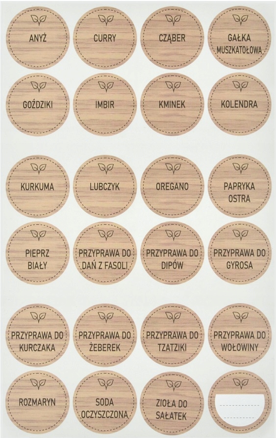 

Etykiety drewno naklejki na słoiki kółka fi35 Anyż