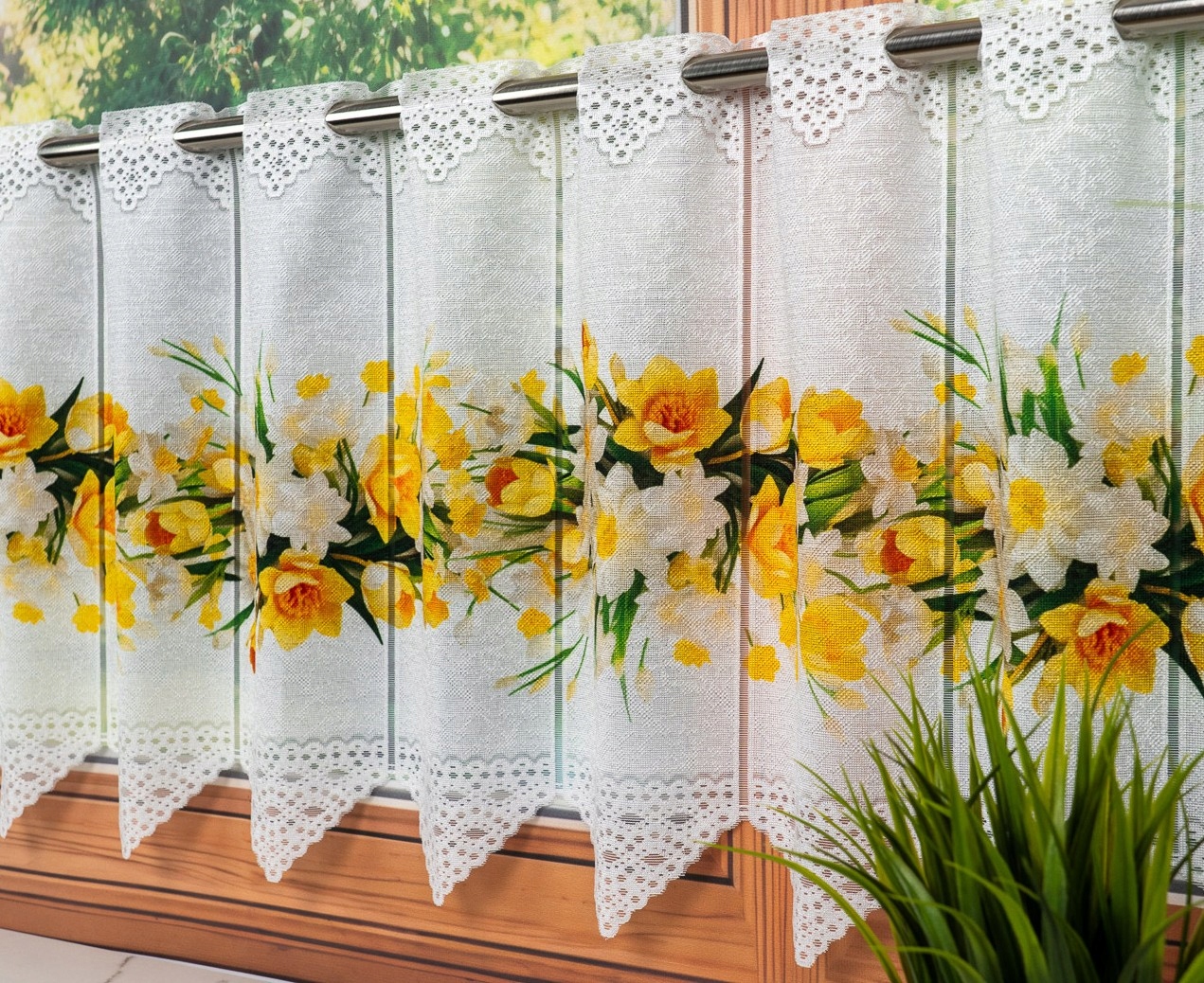 Krátká záclona do kuchyně na tyč 40x500 žluté květy