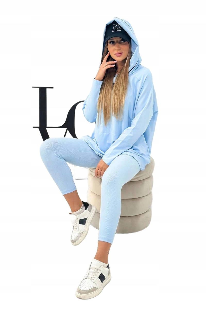 Komplet bavlněná mikina s kapucí legíny modré barvy