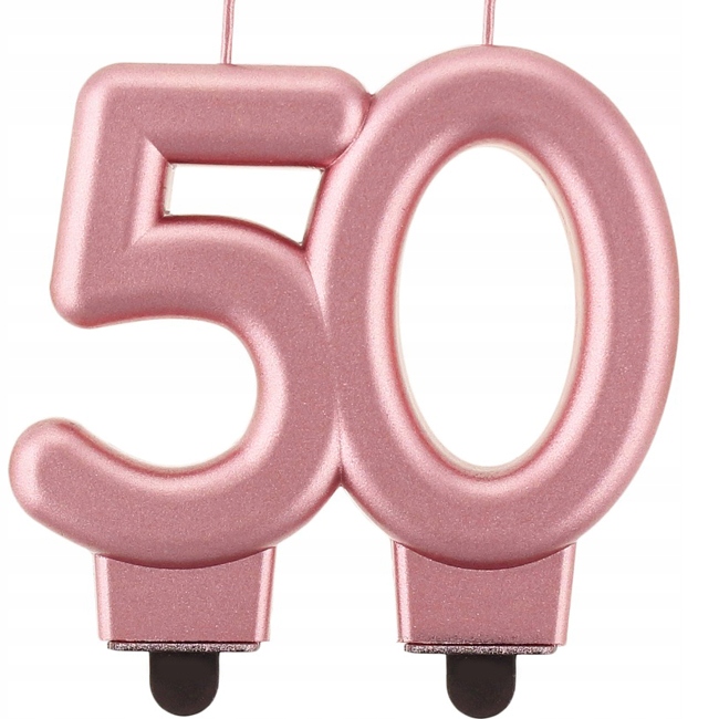 Świeczka cyferka 50 urodziny RÓŻOWE ZŁOTO na tort
