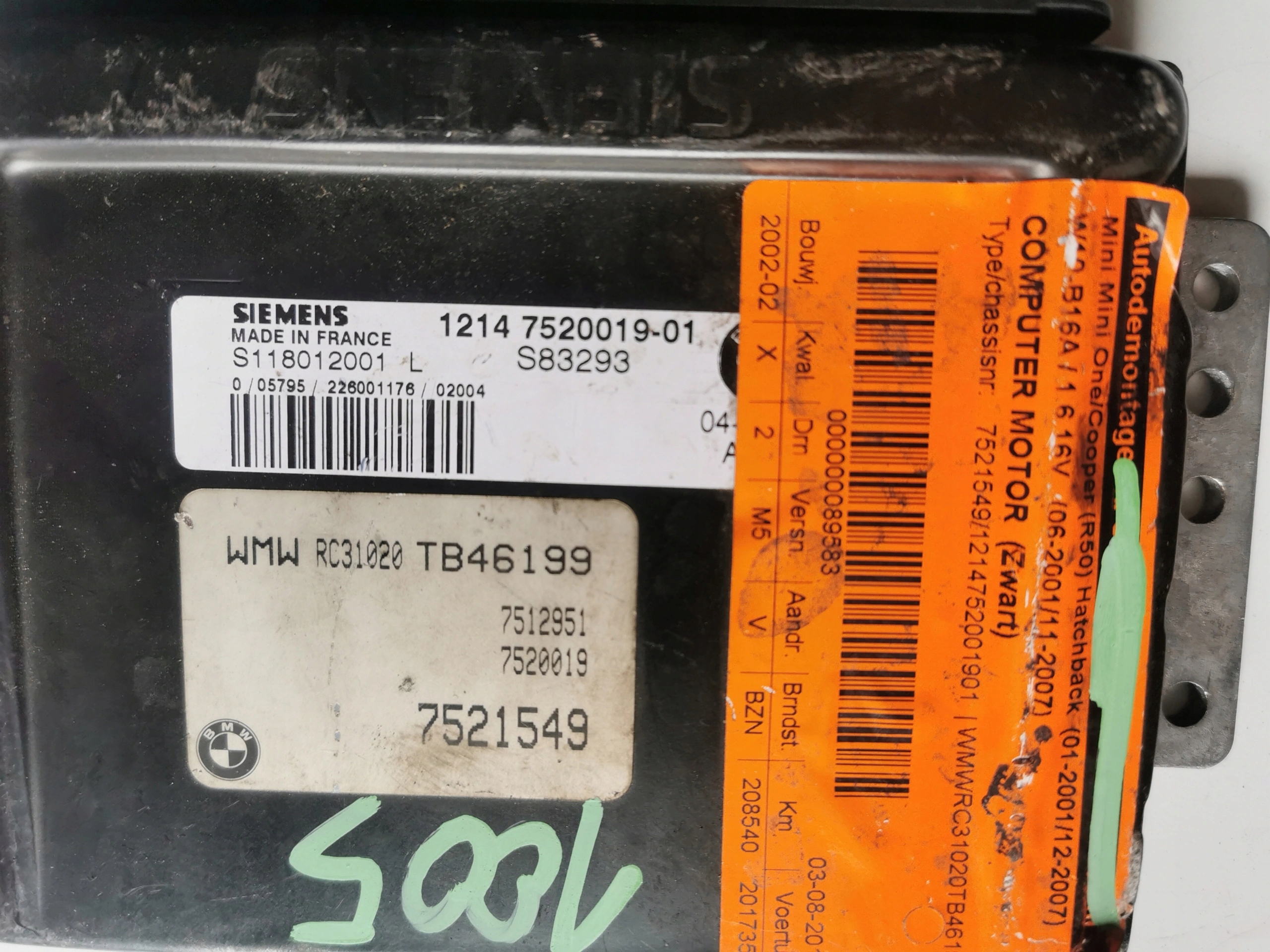 MINI COOPER 1.6B 16V S118012001L 7521549 Computer
