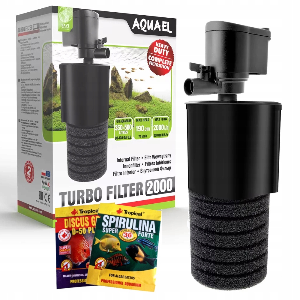 Aquael Turbo 2000 Vnitřní Filtr Pro Akvárium 350-500 L Bonus