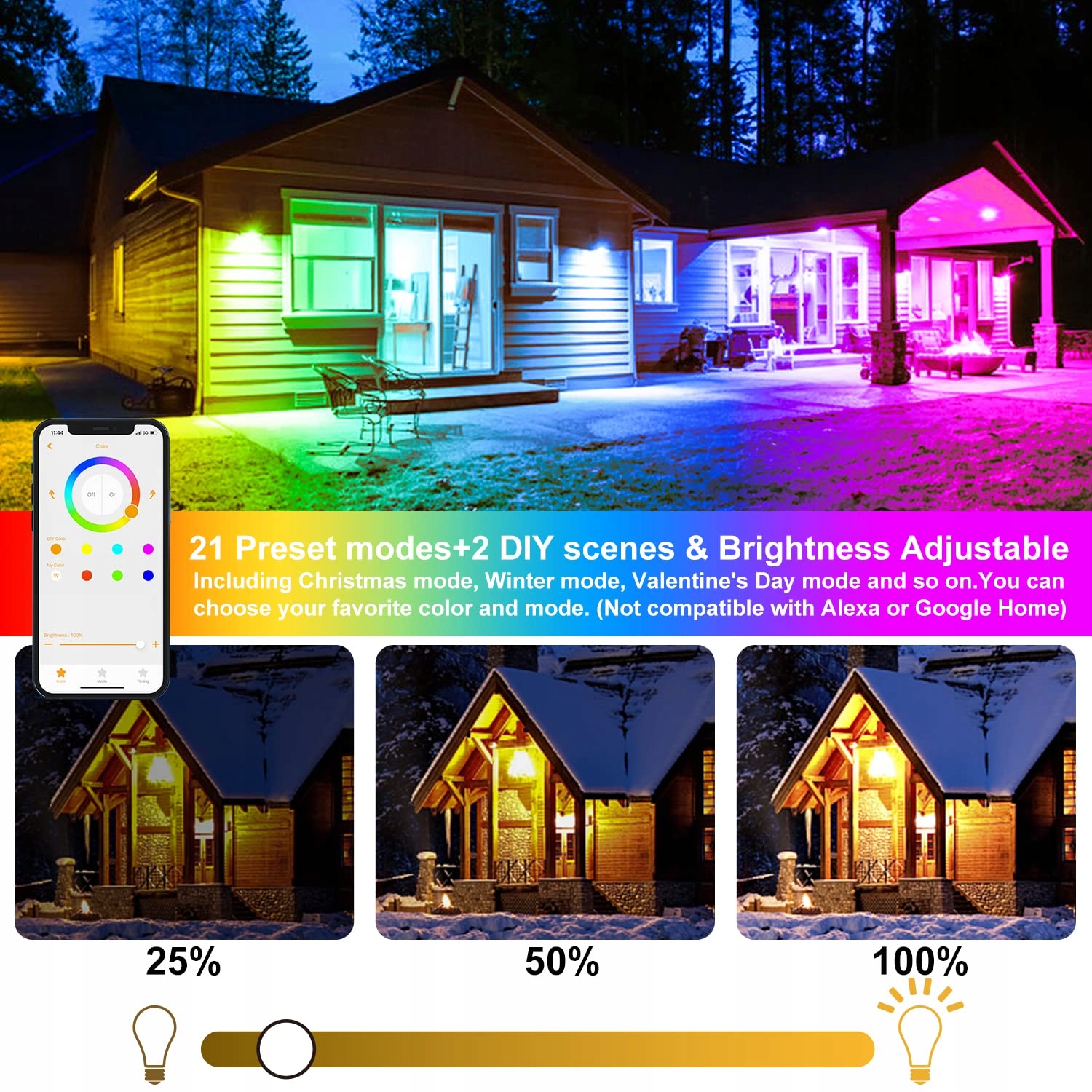 TAPTORON Reflektor LED RGB 80W Bluetooth Sterowanie IP66 Ogród Dom Party — miniatura 4