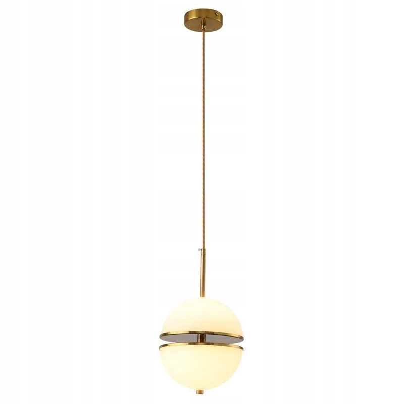 Krásna dizajnová zlatá guľa Sfera s bielym Led krytom nad kuchynským ostrovčekom