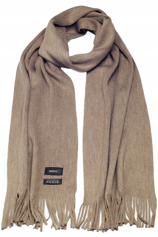 MODNY BEŻOWY Szalik Szal Duży 190x30 Zimowy Ciepły Gładki Męski GREG af22 Długość 190 cm