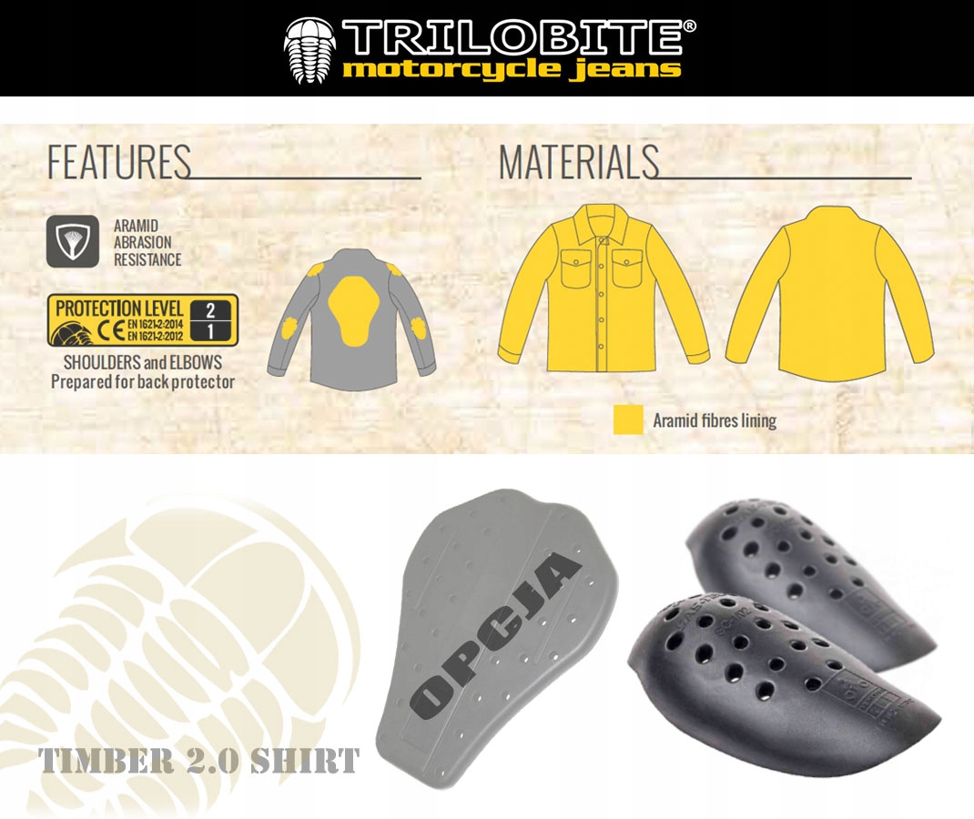 KOSZULA na Motocykl KEVLAR TRILOBITE TIMBER | r.XL Materiał tekstylia
