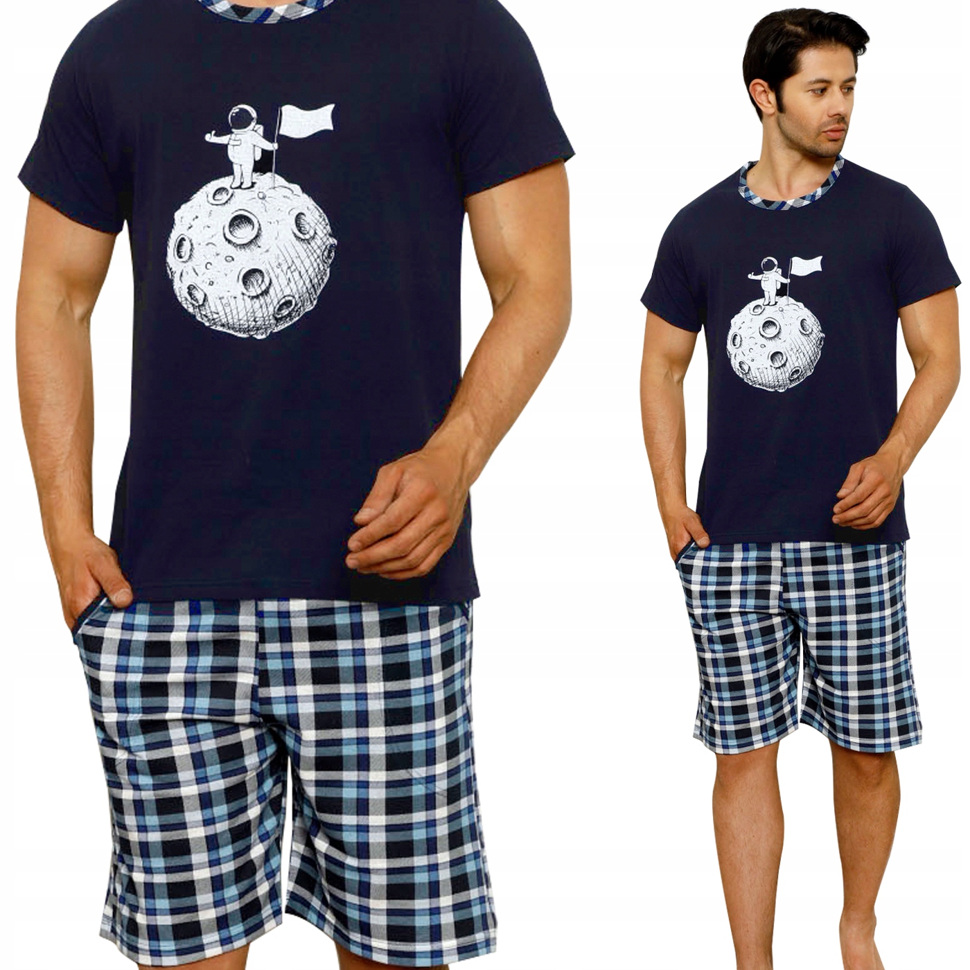 BAWEŁNIANA PIŻAMA MĘSKA KRÓTKI RĘKAW KIESZENIE KOSMO MAN