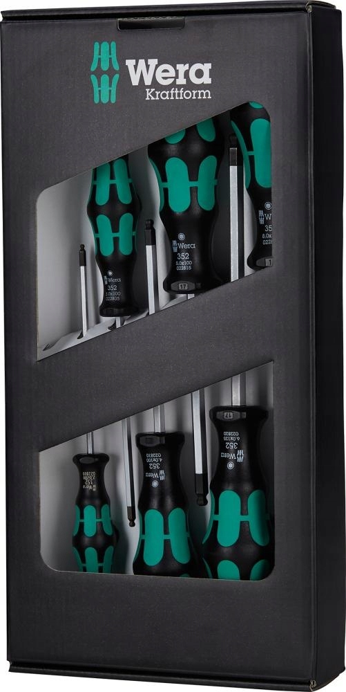 Sada ocelových šroubováků s kulovou hlavou 6 El Šestihranná zásuvka Wera