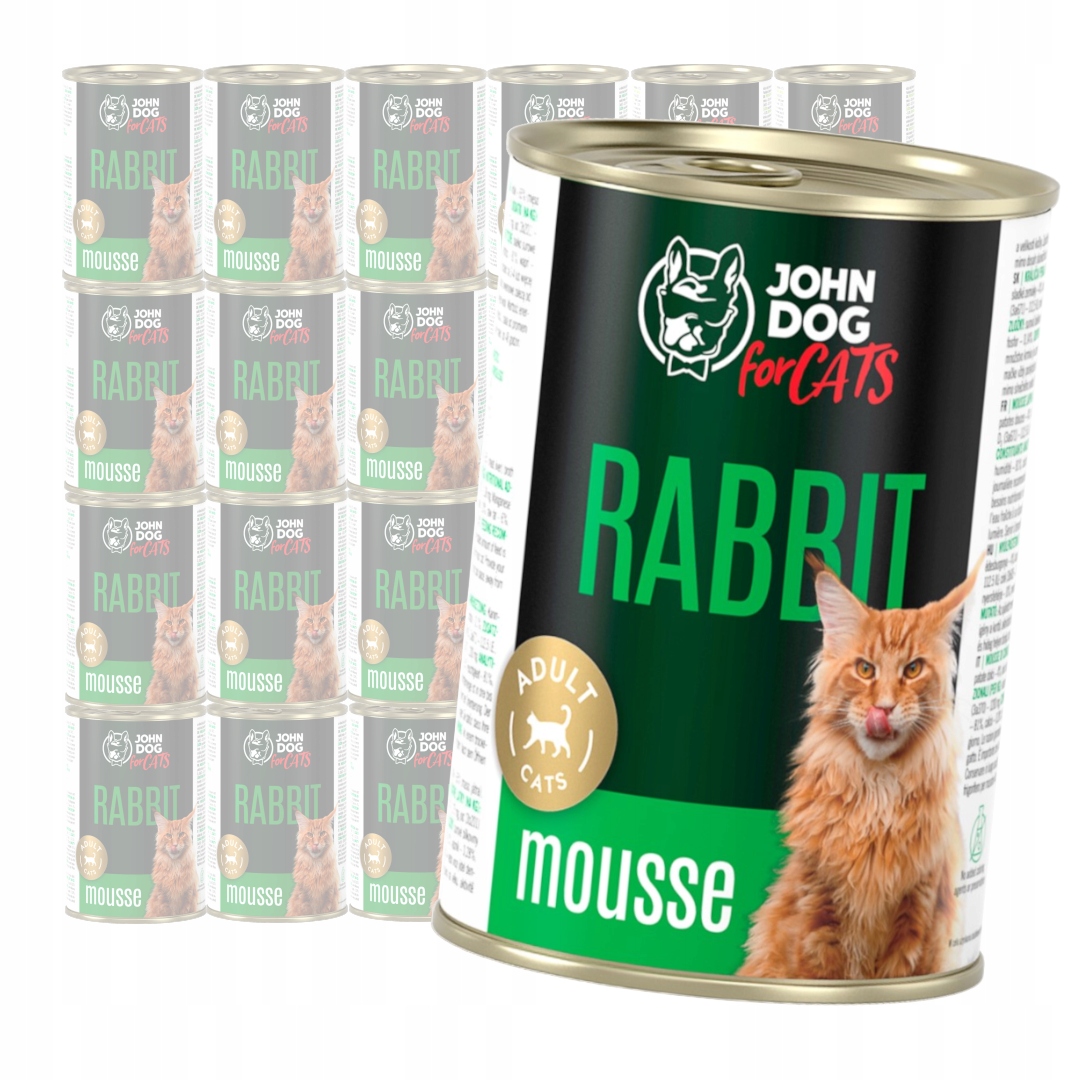 Levně John Dog for Cats Mus s králíkem 24x400 g Bezobilné Mokré Krmivo Pro Kočky