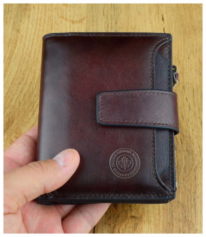 Porfel Męski skórzany na zamek ze skóry Groshe skóra naturalna