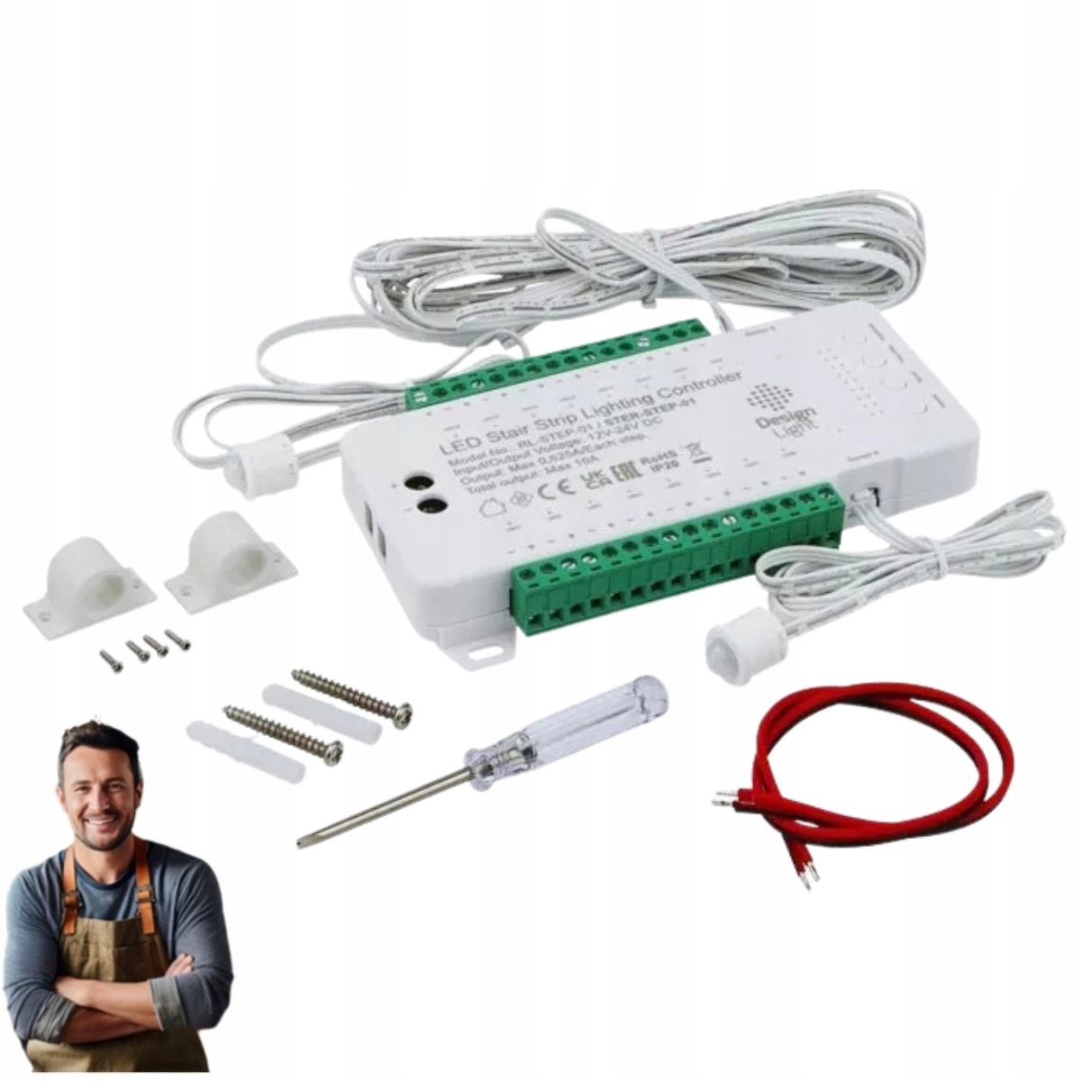 Step schodišťový ovladač 12/24V DC pro Led pásku 2 Pir senzory 16 stupňů