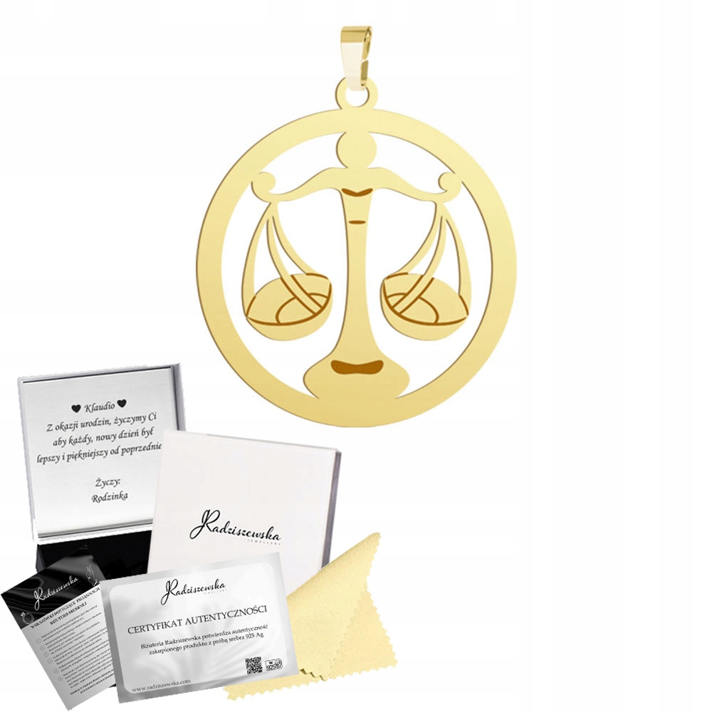 Přívěsek Zlatý znamení zvěrokruhu Váha Stříbro 925 Dárek Věnování Bonus
