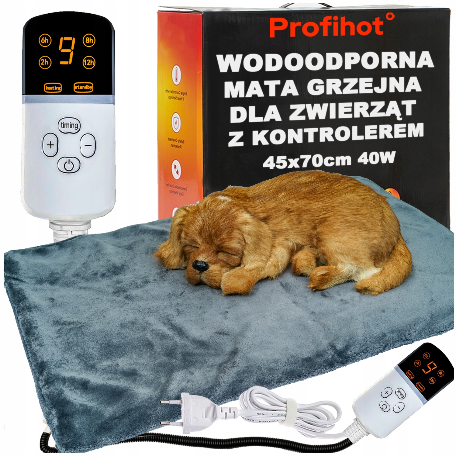 Vyhřívací Podložka Pro Kočky Psa Boudy Voděodolná S Ovladačem 45x70 40W