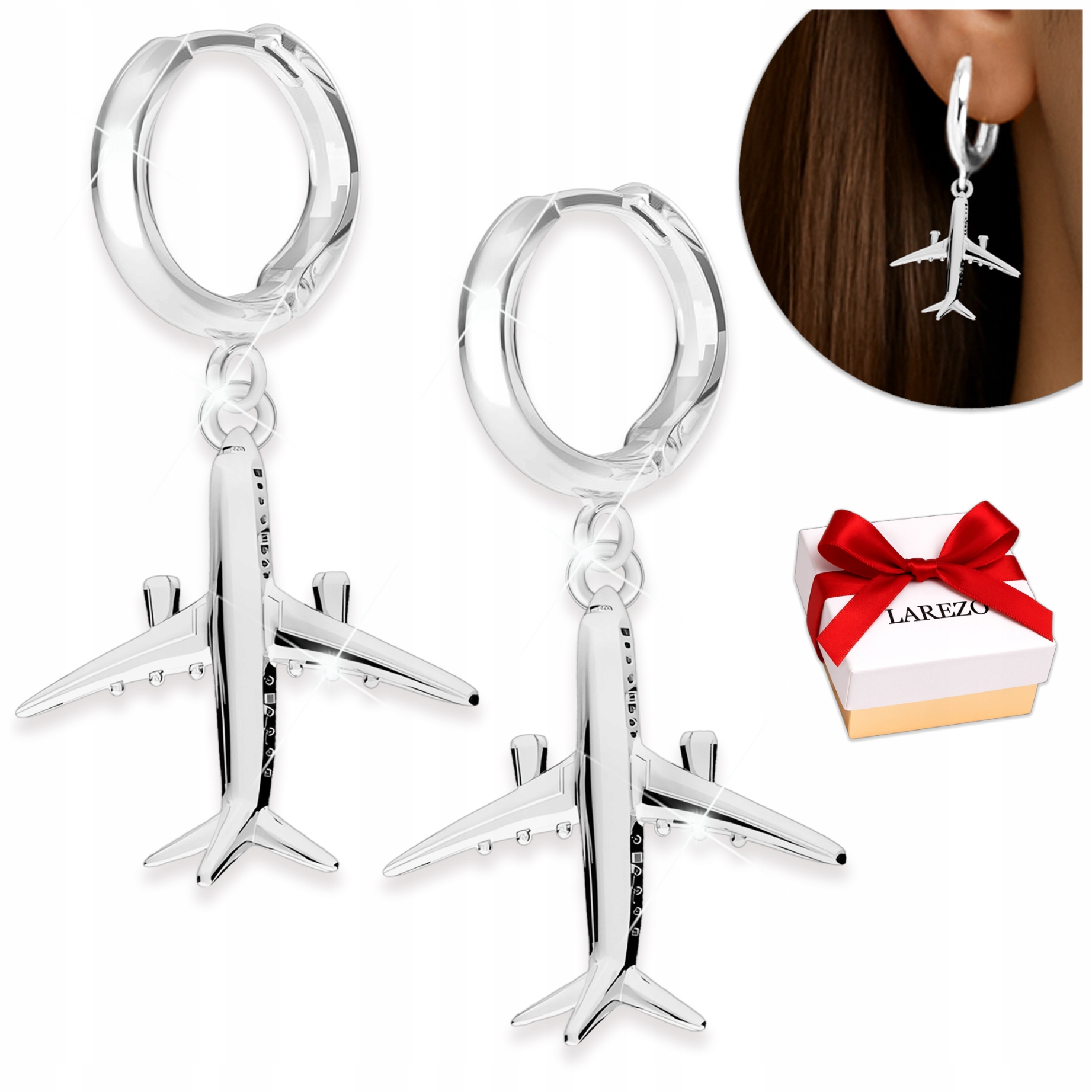 Stříbrné Náušnice s letadlem Závěsná kola Kola Letadlo Letadla Stříbro 925