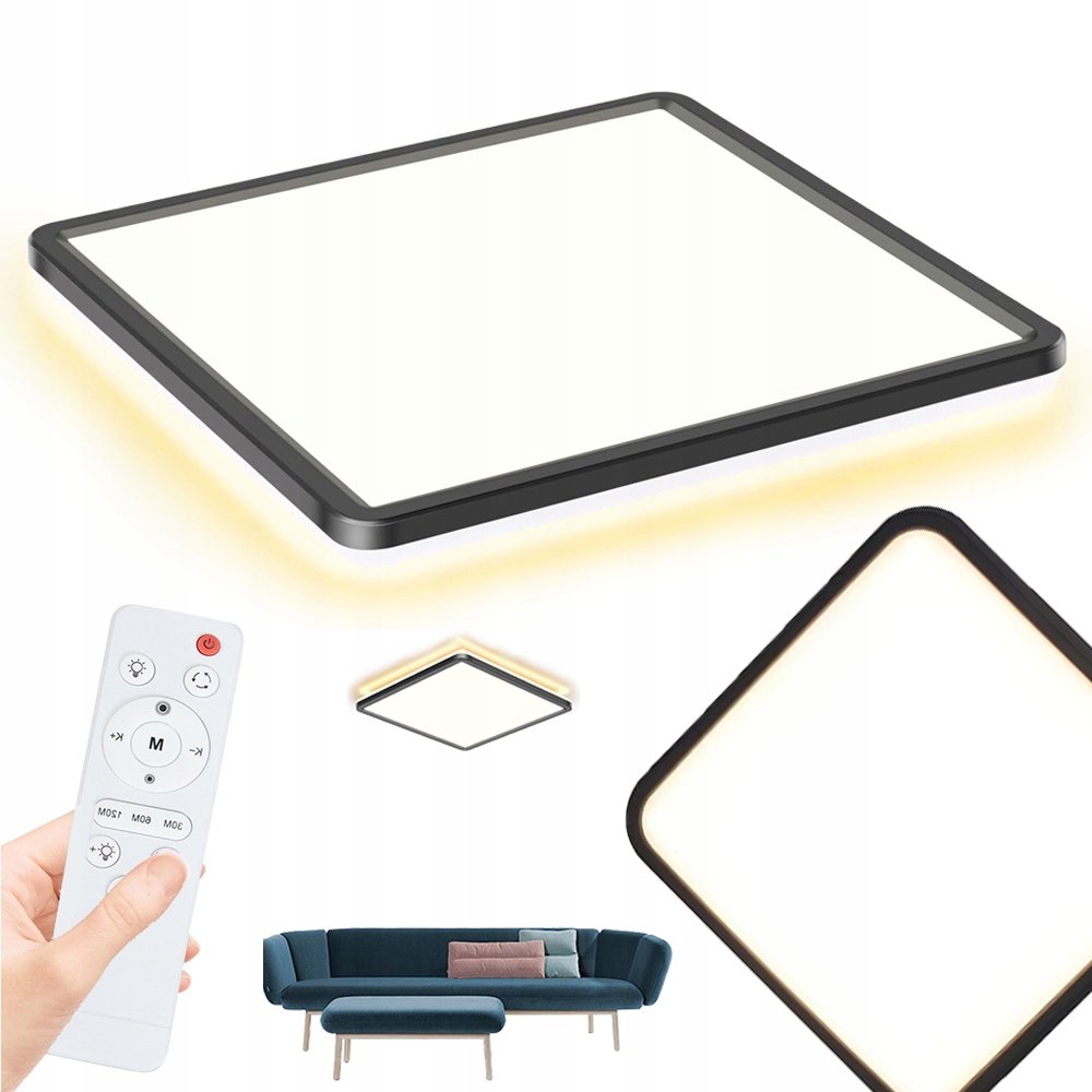 Panel Plafon Led Oprawa 29X29CM 24W 3240LM Natynkowy Sufitowy Czarny +pilot