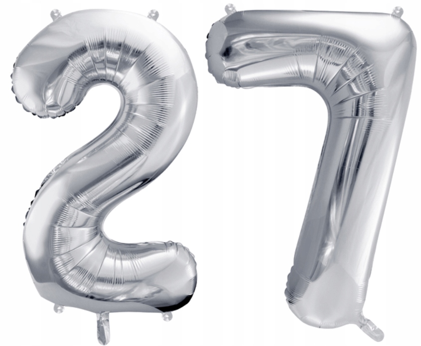 BALONY FOLIOWE cyfry 27 SREBRNE dekoracja 100cm