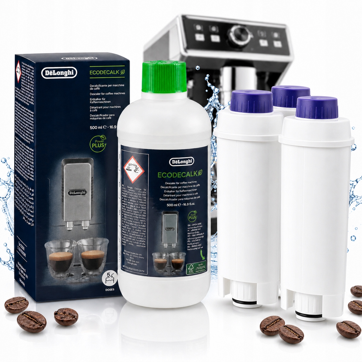 Zestaw DeLonghi 3xFiltr Wody Dls C002+Odkamieniacz EcoDecalk 500 Do Ekspres
