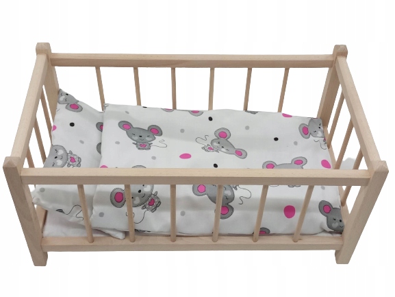 Drewniane łóżeczko dla lalek + POŚCIEL+ MATERAC