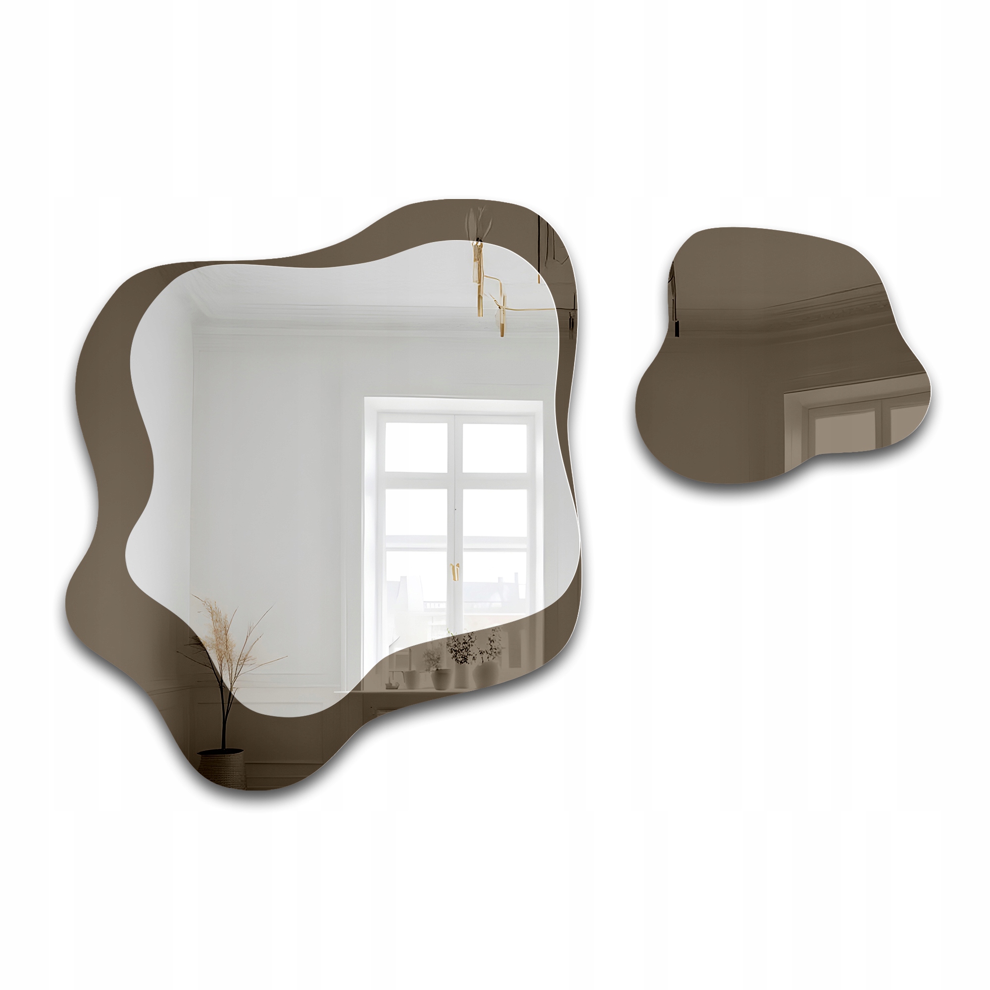 Sada nepravidelných zrcadel Mocha Creme na hnědé tabuli 175x120