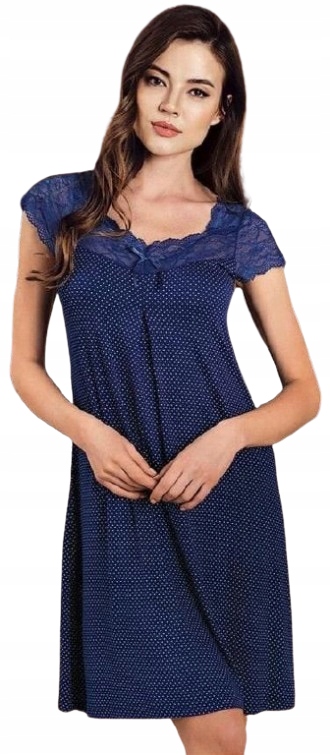 Tmavě Modrá Košile Viskóza Krajka Bílé Puntíky Košile Z Viskózy XL