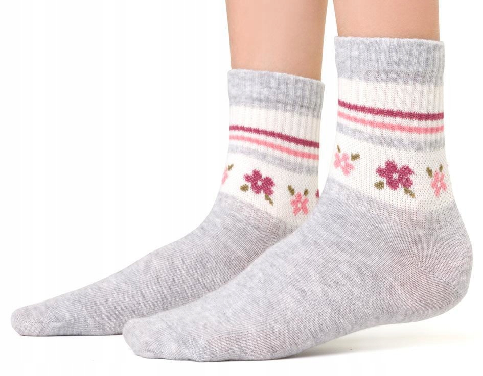 Skarpety Steven Cotton Candy szare KWIATKI 29-31