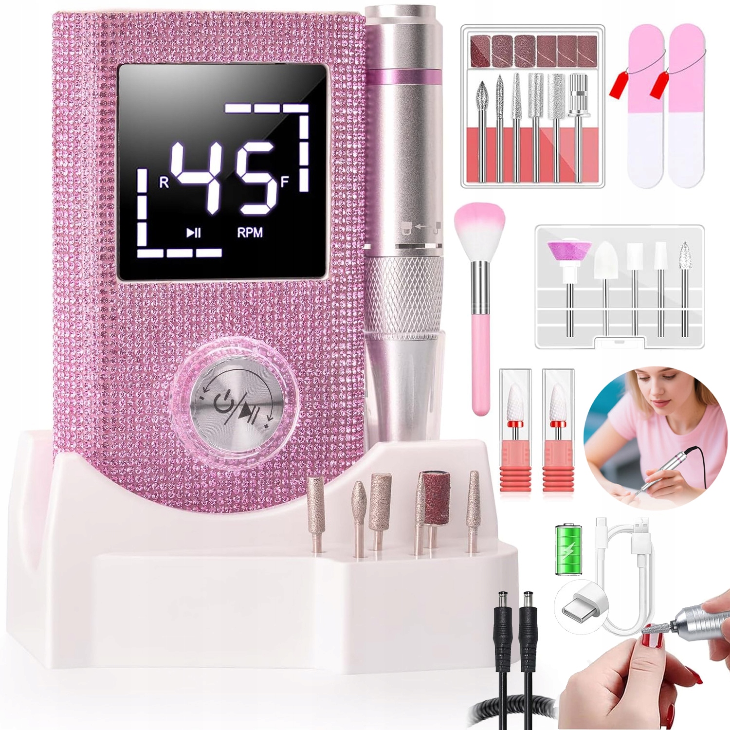 Profesionální Bruska Na Nehty Manikúra Pedikúra Výkonná 45000RPM 50W