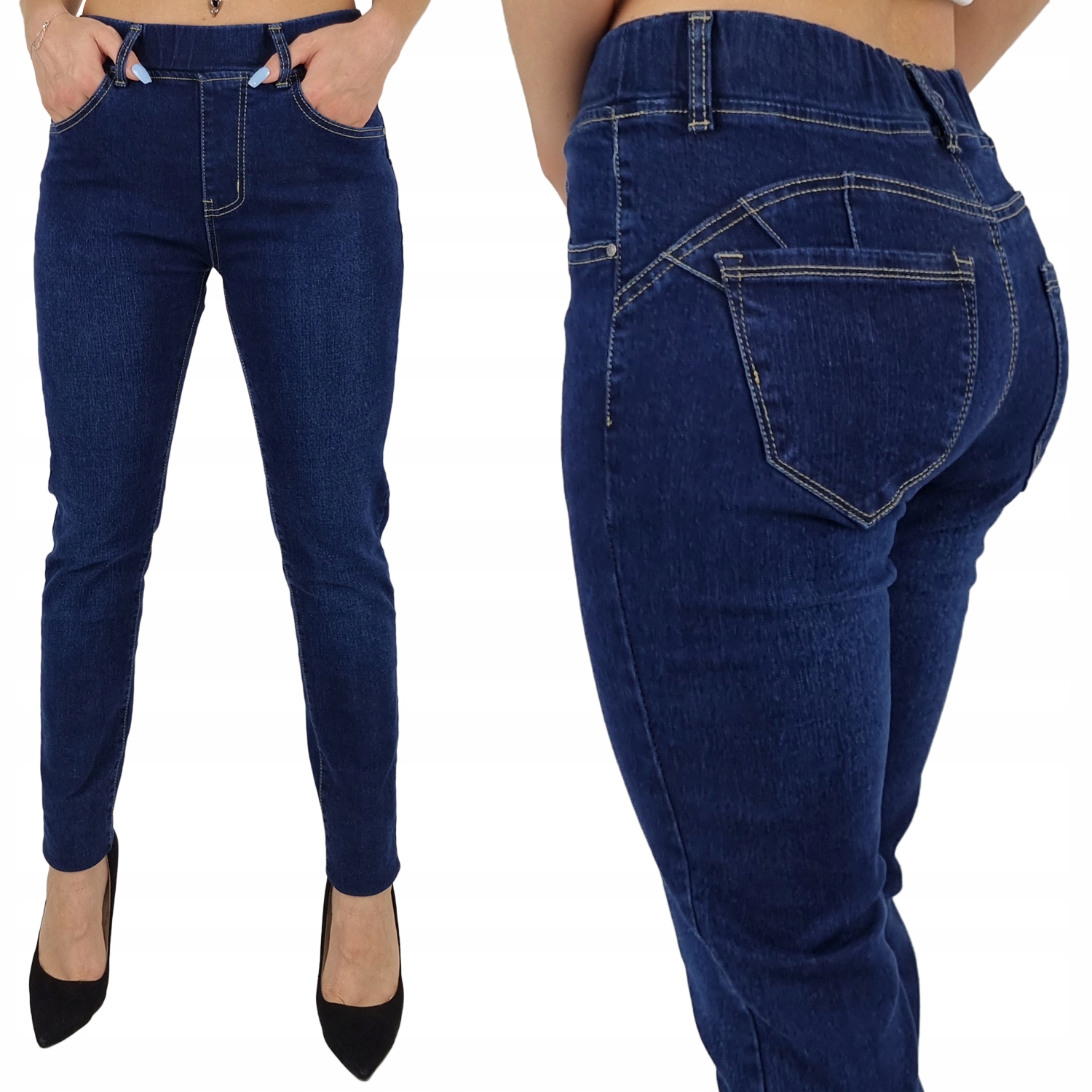 

Spodnie Damskie Jeansowe W Gumkę Plus Size