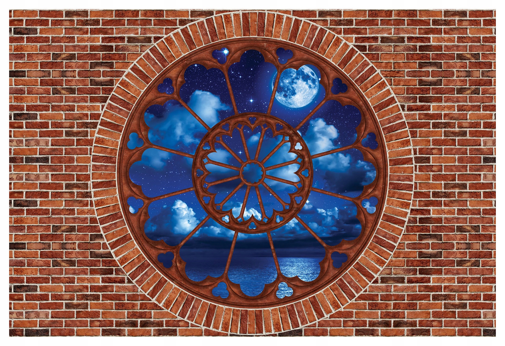 Fototapeta flizelina Okno na moře v noci hvězdy měsíc Cihla 300x210 lepidlo