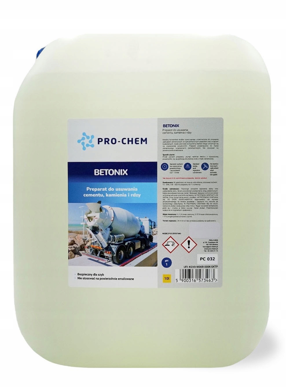 Kwas do usuwania cementu, kamienia i rdzy Pro-chem Betonix 10 L