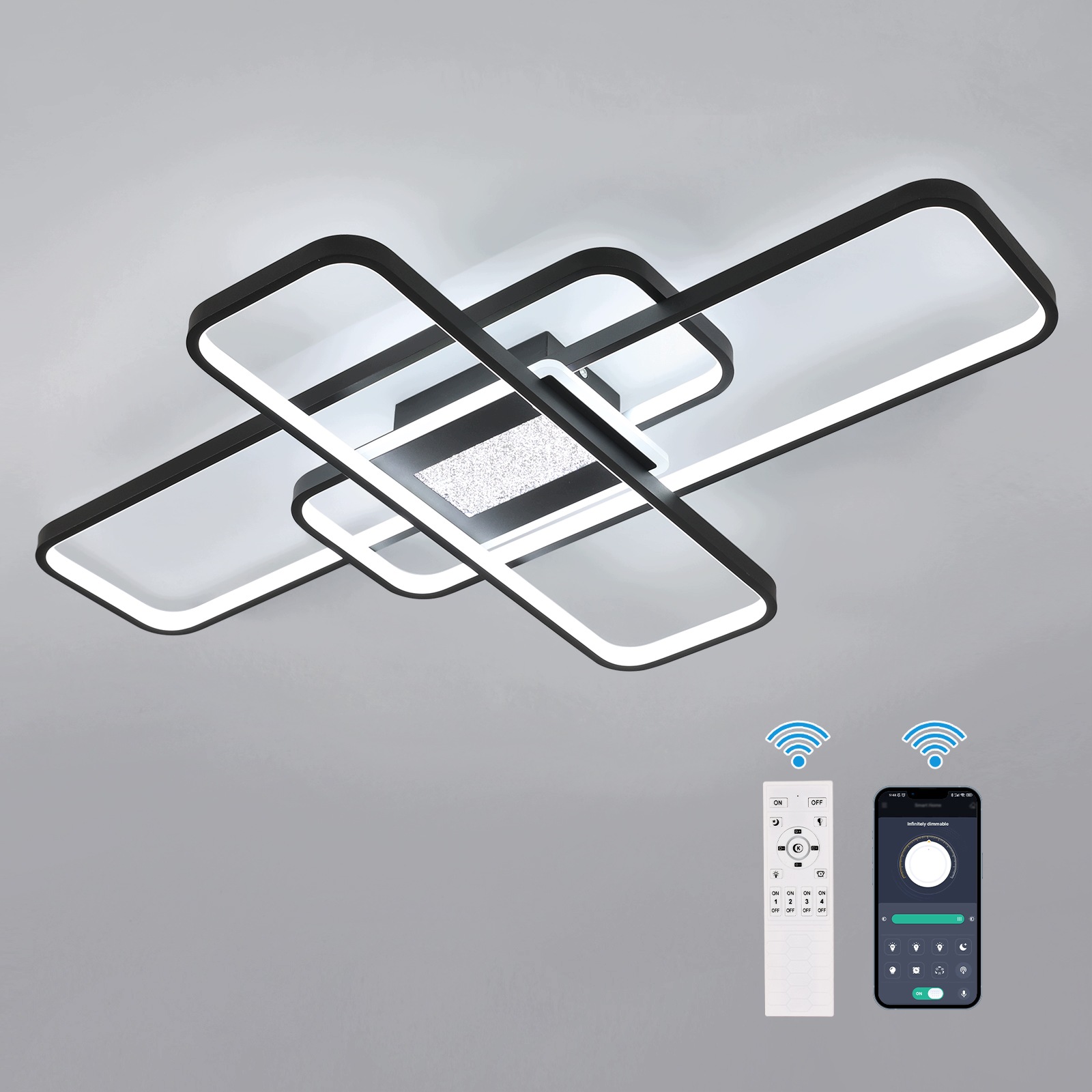 Stropná Led lampa 56W čierna luster s diaľkovým ovládaním 3000-6500K 90 cm Comely