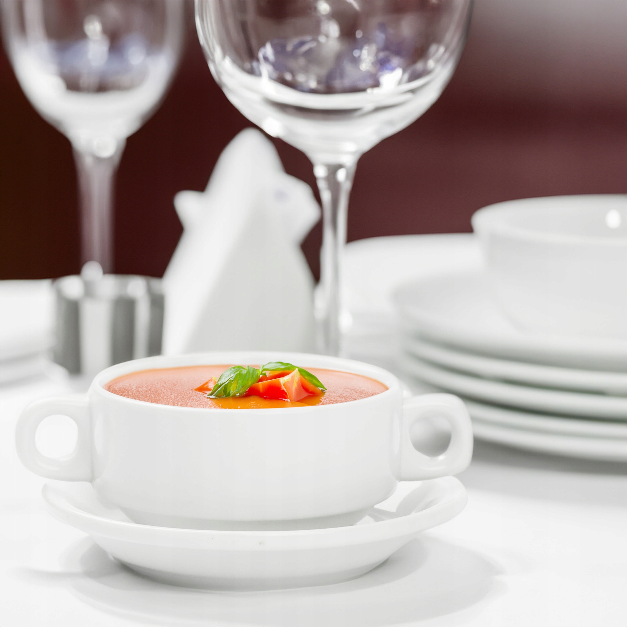 BULIONÓWKA PORCELANOWA ZE SPODKIEM I USZAMI 250 ML FLACZARKA DO ZUPY KREMU