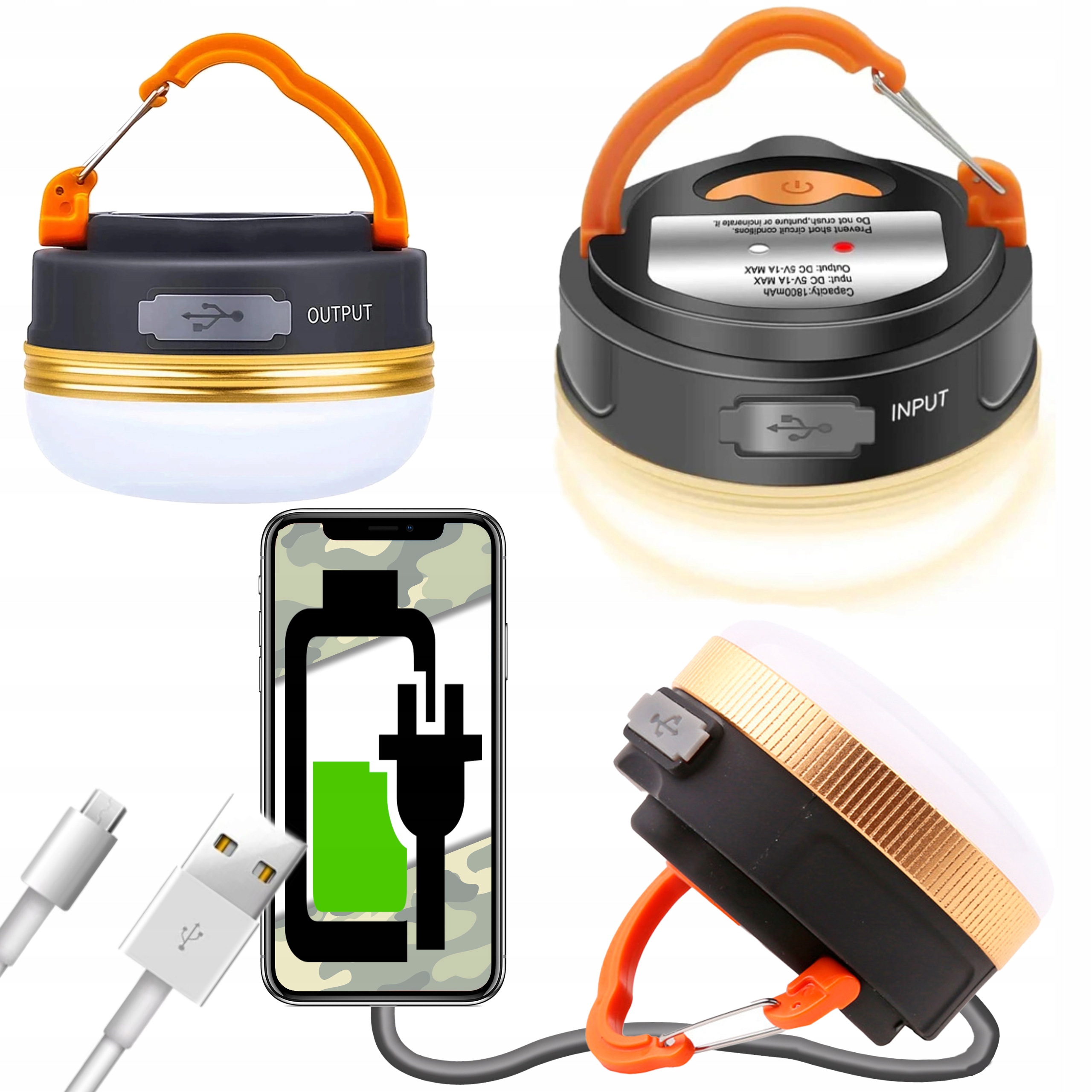 LAMPKA TURYSTYCZNA KEMPINGOWA LED POWERBANK WODOODPORNA MAGNES 1800mAh