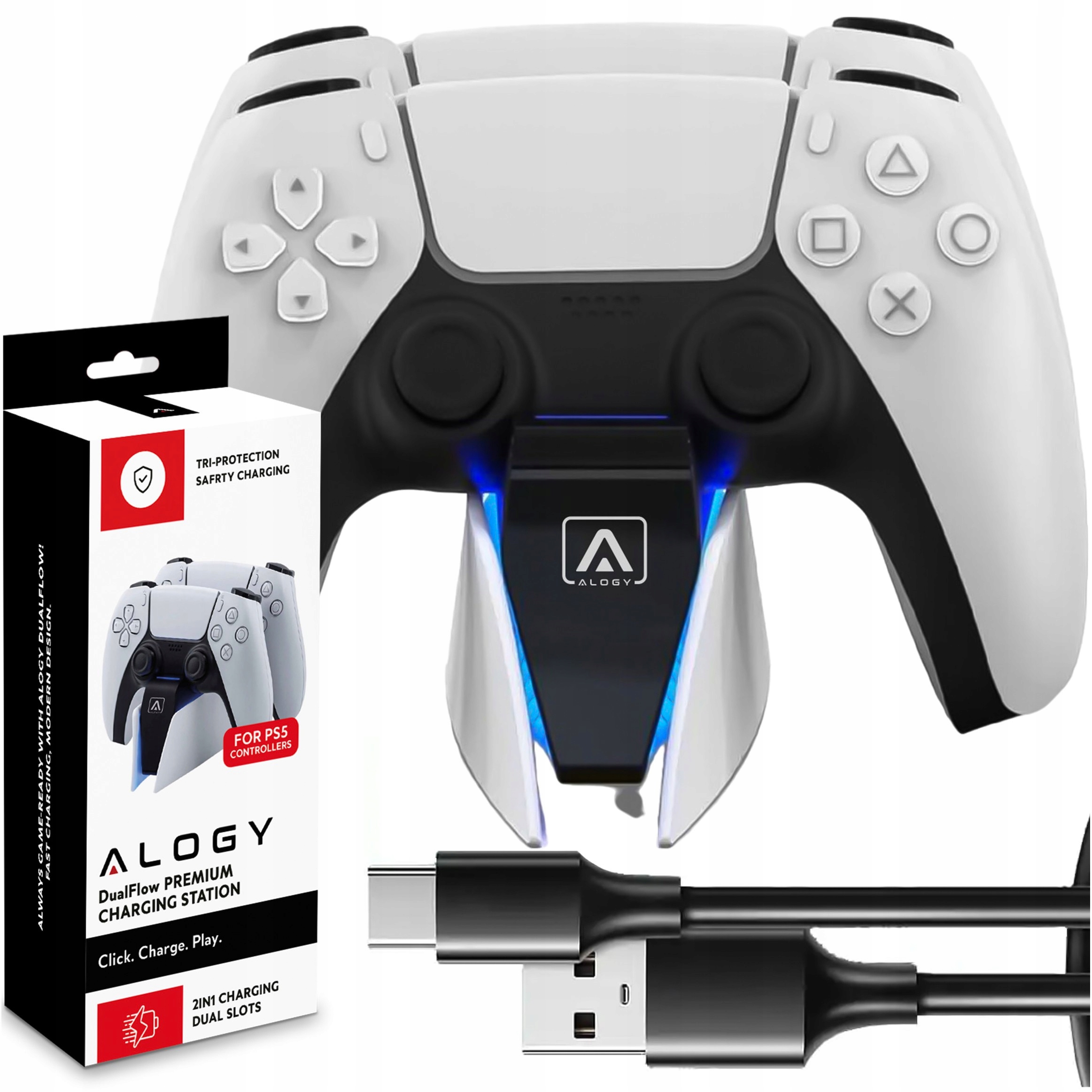 Stacja ładująca, ładowarka Alogy do 2 Padów DualSense PS5, podwójna LEDowa Stan opakowania oryginalne