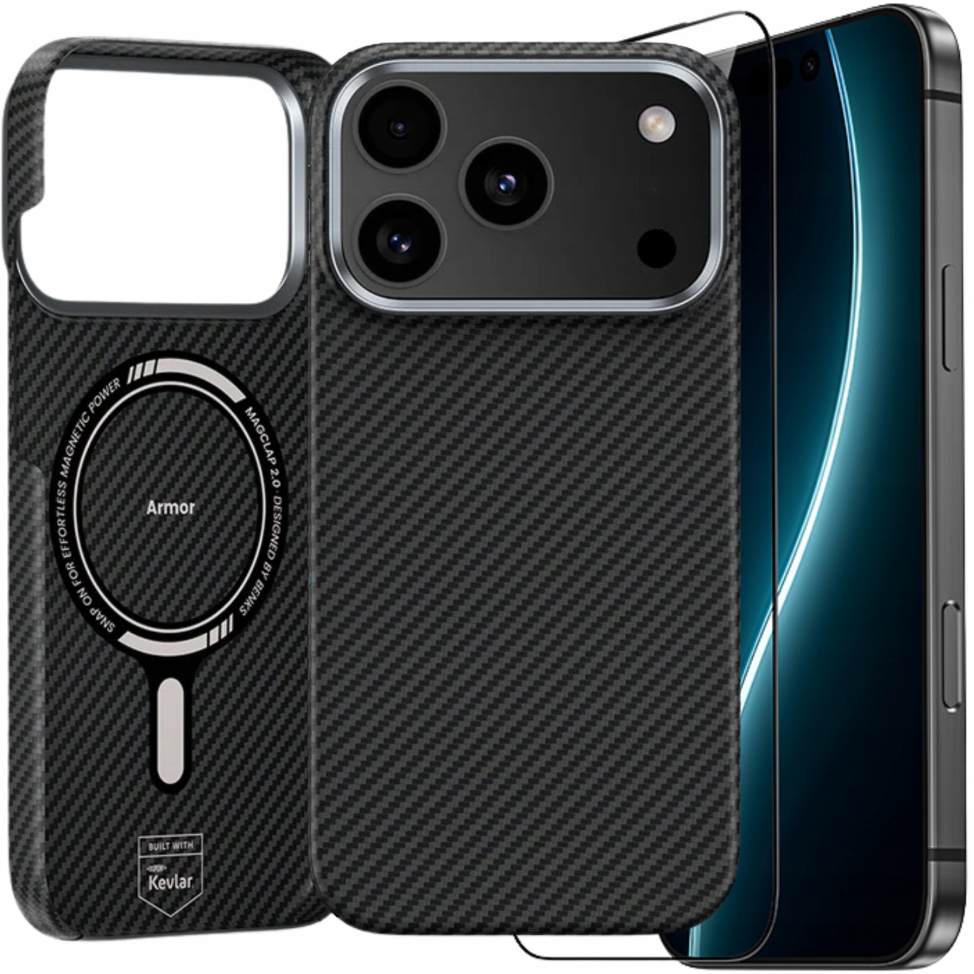 Benks Etui Carbon Kevlar Armor Air do iPhone 17 Pro Plecki MagSafe szkło