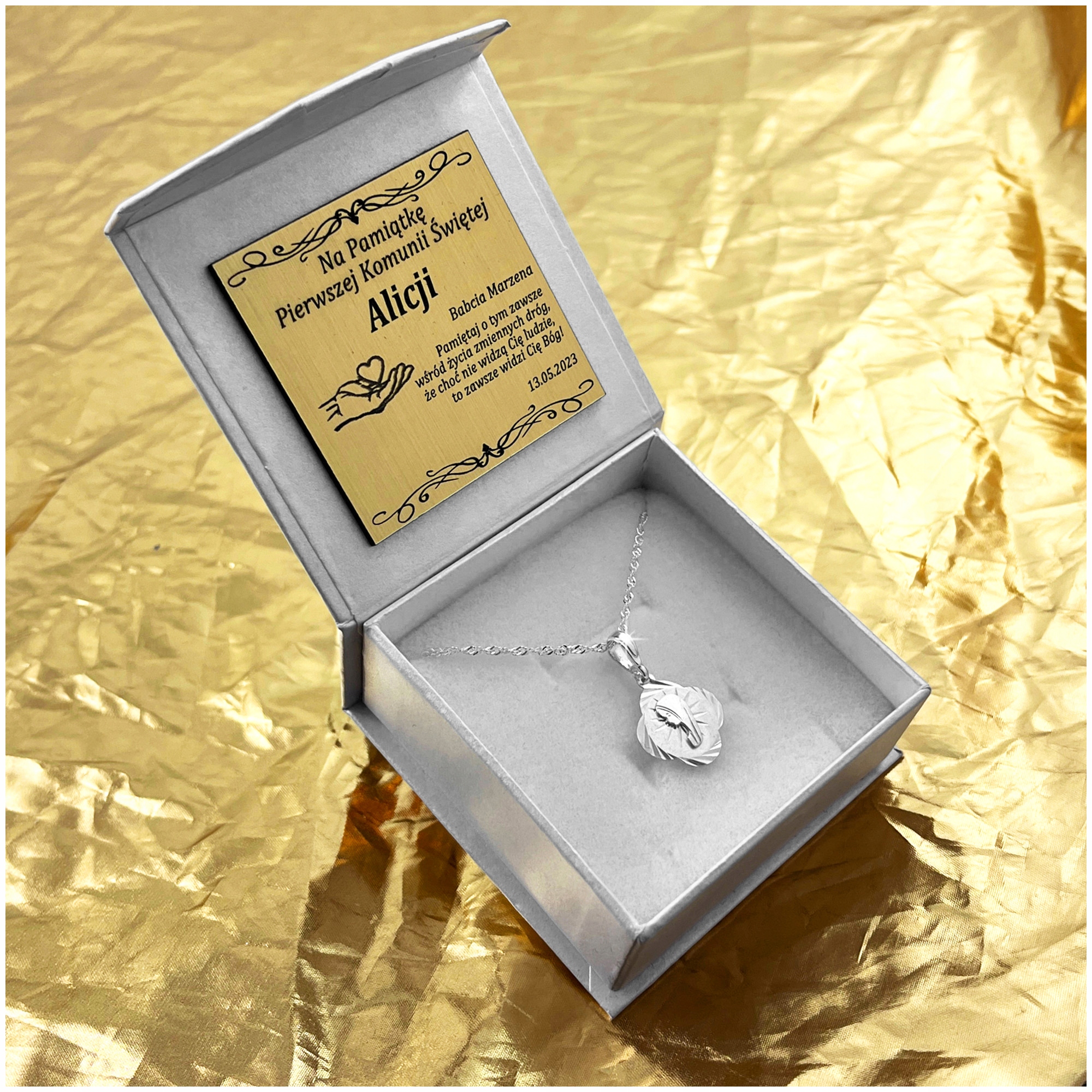 SREBRNY ŁAŃCUSZEK + MEDALIK MATKA BOSKA PR 925 PREZENT KOMUNIA BIERZMOWANIE Kolor srebrny
