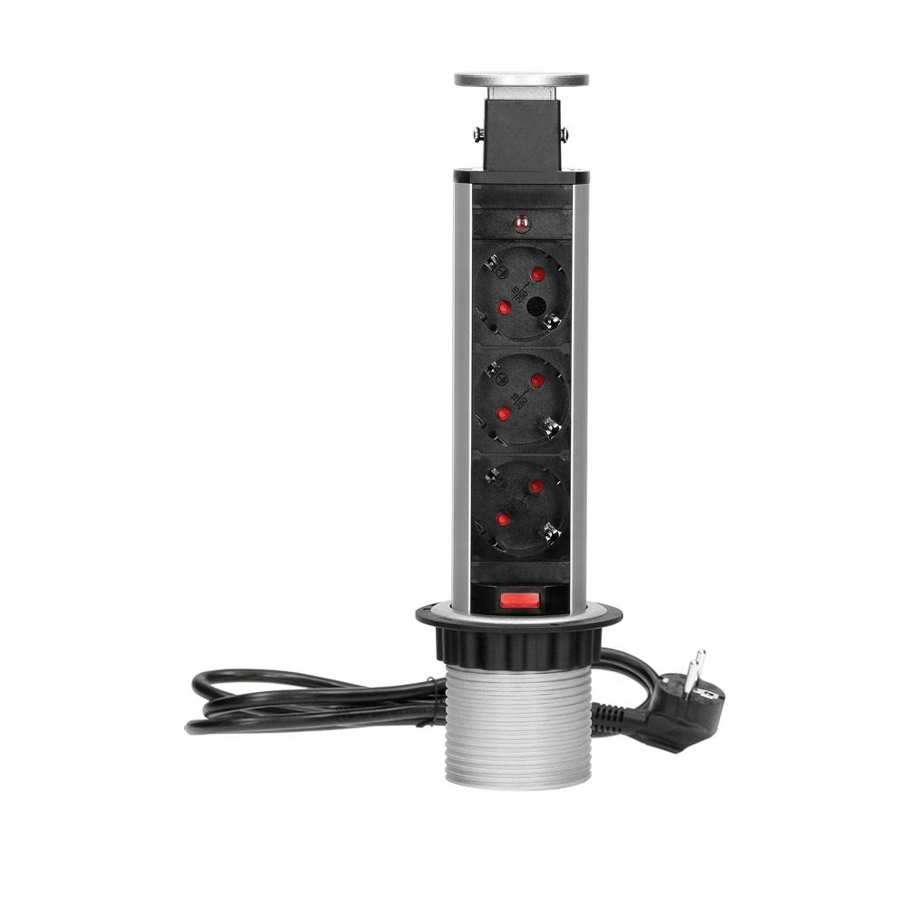 Nábytková zásuvka Ø6 cm výsuvná s kabelem 1,8 m, 3x2P+Z (Schuko)