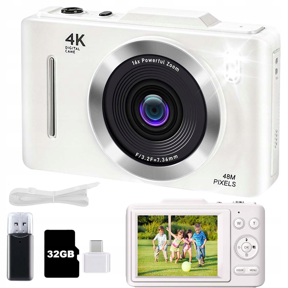 Aparat Cyfrowy Podróżny 48MP 4K 2.8 Cala Ekran Ips Z Zestawem Akcesoriów